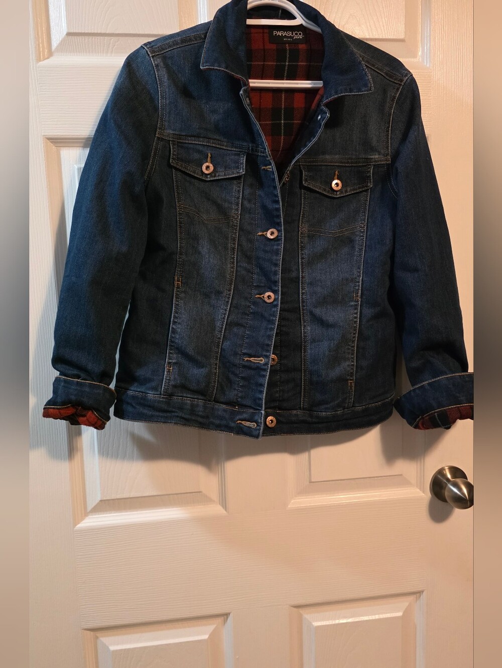 4/$97 Deal! Parasuco Denim Jacket with Red Plaid Lining